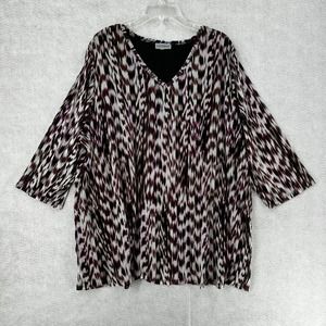Catherines Blouse‎ Womens 3X Brown Pink Art To Wear 3/4 Sleeve Top Stretchy